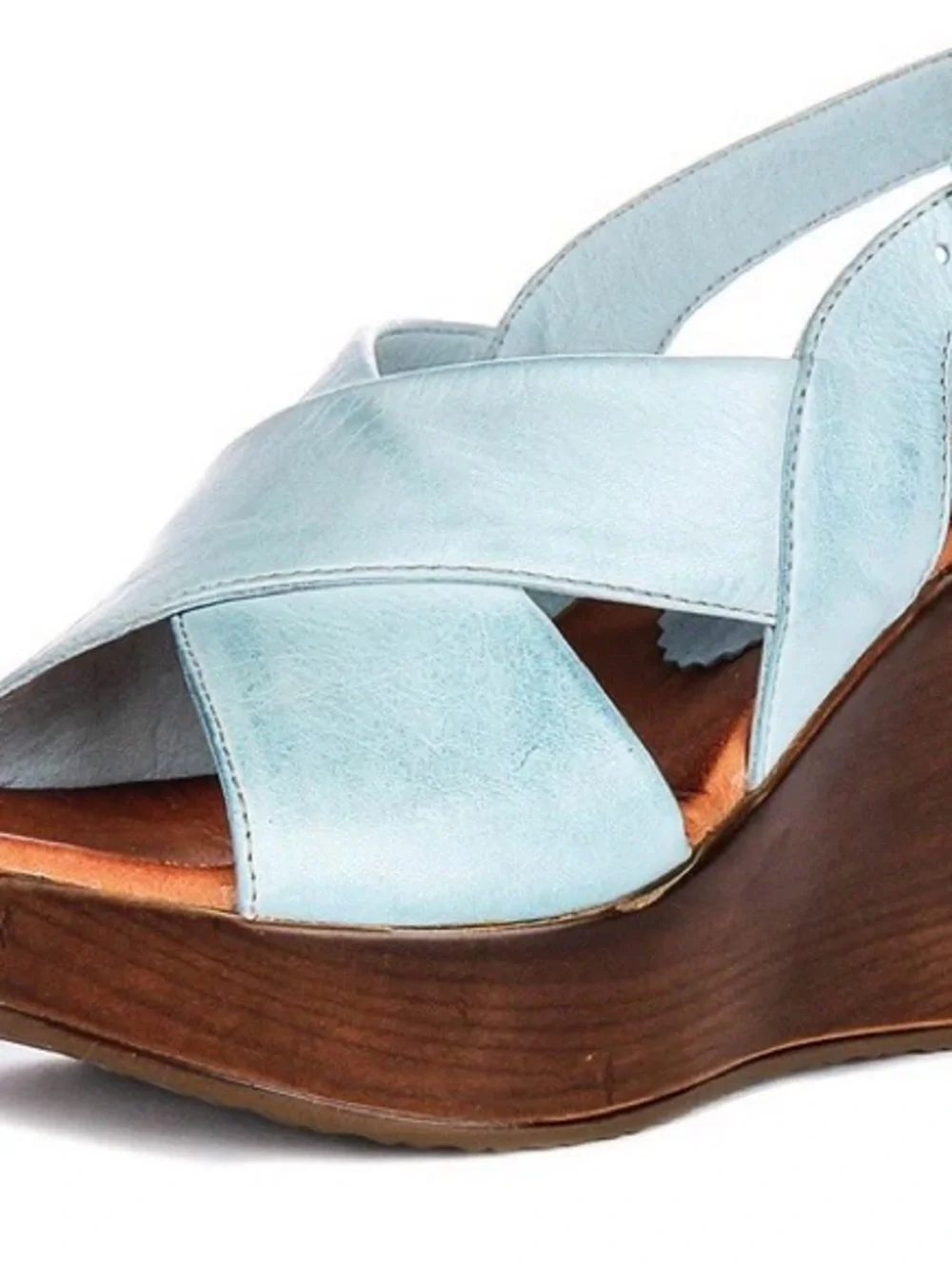 Sky Blue Leather Espadrille Wedge Sandals with Adjustable Buckle